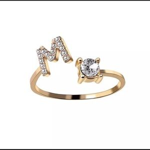 Gold Plated Adjustable M Rhinestone Ring